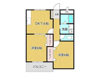 プレステージ陣原(2DK/2階)の間取り写真