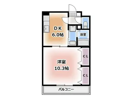 ユベリーア(1DK/3階)の間取り写真