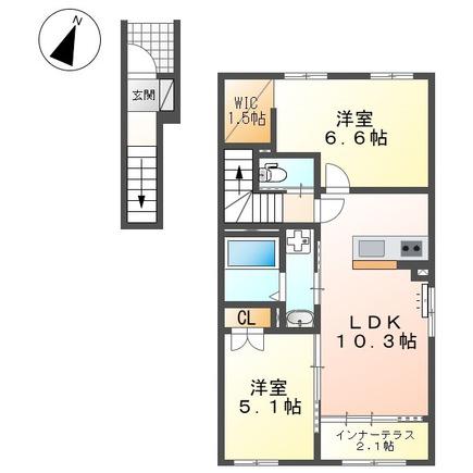 サクラヴィラージュ津福(2LDK/2階)の間取り写真