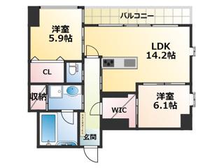 GRANDIR博多駅南(2LDK/12階)の間取り写真