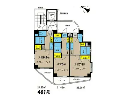 ヴィラ・デ・フォーレ(1K/4階)の間取り写真