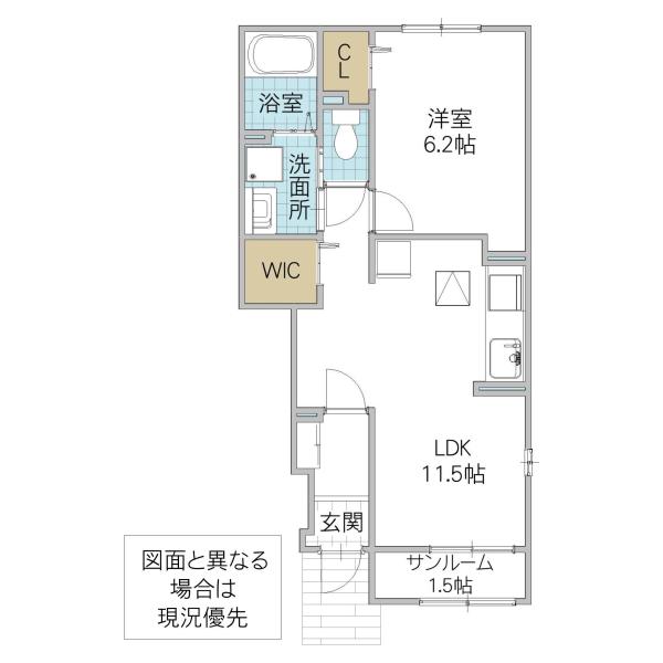 レジデンシアB(1LDK/1階)の間取り写真