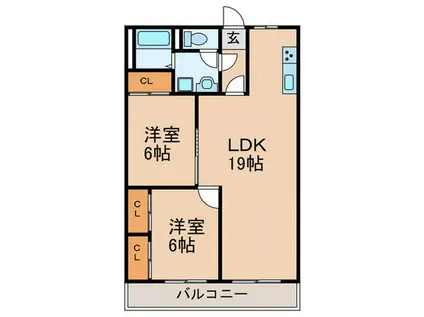 サザンコート久留米(2LDK/4階)の間取り写真