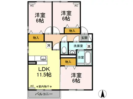 リビングタウン南仙北B(3LDK/2階)の間取り写真