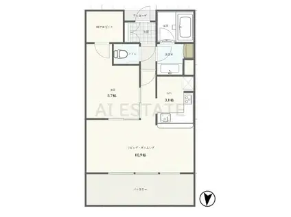 二子玉川ライズタワー&レジデンスタワーウエスト(1LDK/15階)の間取り写真