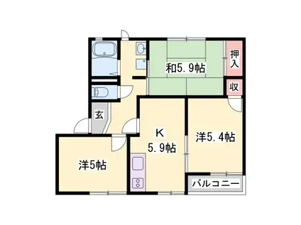 リバーサイドII(3K/1階)の間取り写真