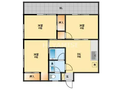 大橋 七福ビル(3DK/3階)の間取り写真
