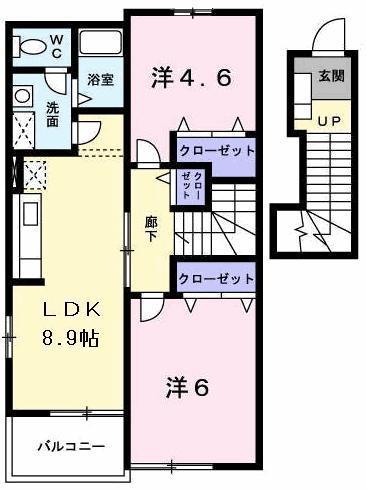 エヴァーグリーン吉富A(2LDK/2階)の間取り写真