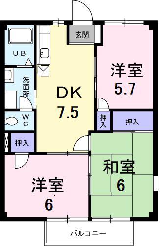 メゾンソレイユA(3DK/2階)の間取り写真