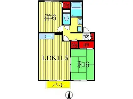 グリーンシャトルA棟(2LDK/2階)の間取り写真