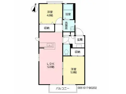 美し浜B(2LDK/2階)の間取り写真