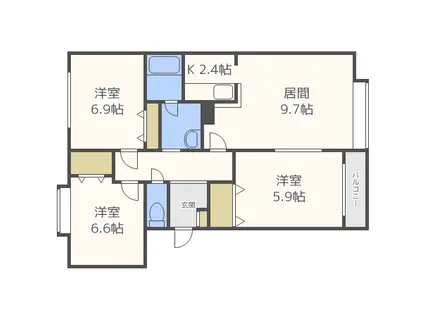 ディア東苗穂弐番館(3LDK/1階)の間取り写真