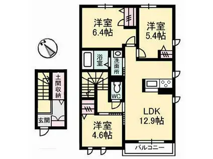 クレインアートB棟(3LDK/2階)の間取り写真