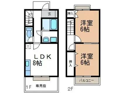 ラポールB(2LDK/1階)の間取り写真