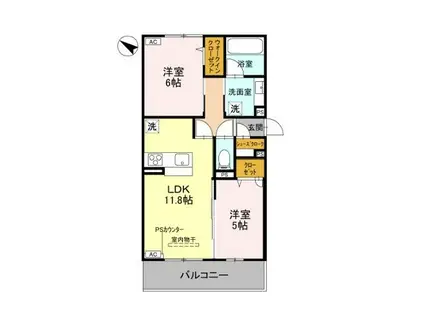 リヴェール京都桂(2LDK/2階)の間取り写真