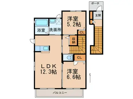 シャーメゾン有本(2LDK/2階)の間取り写真
