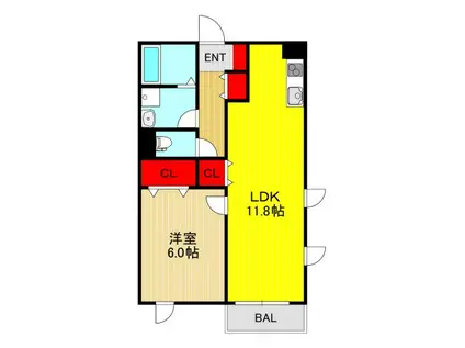 GLAD(1LDK/3階)の間取り写真