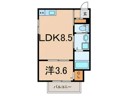 岸谷三丁目工事(1LDK/3階)の間取り写真