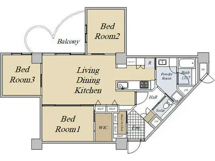 三田ハウス(3LDK/9階)の間取り写真