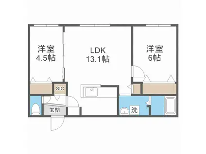 ブランシャールAS麻生(2LDK/3階)の間取り写真
