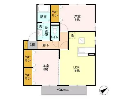 フォレストコート(2LDK/1階)の間取り写真