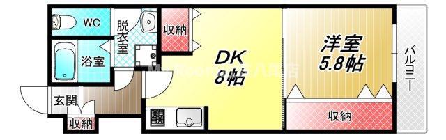 エクセレント久宝園(1LDK/2階)の間取り写真