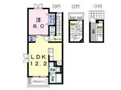 プルメリアB(1LDK/3階)の間取り写真