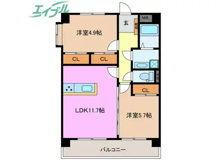 プリリアンスTAKEKOSHI A(2LDK/1階)の間取り写真