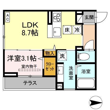 J-ROOM妃 VII番館 屋代駅前(1LDK/1階)の間取り写真