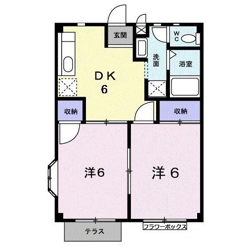 エグゼ国府(2DK/1階)の間取り写真