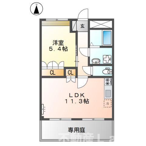 ハイツルーエン(1LDK/1階)の間取り写真