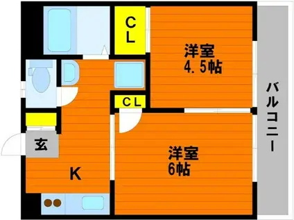 ガーディニアシティI(2K/1階)の間取り写真