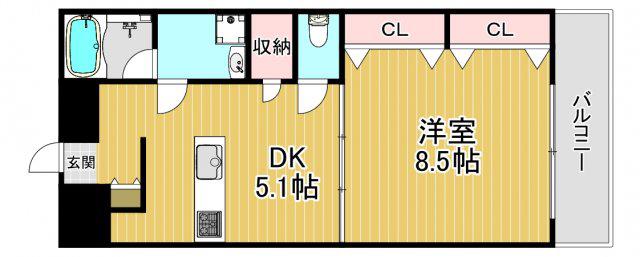 アルグラッド野田駅前(1DK/7階)の間取り写真