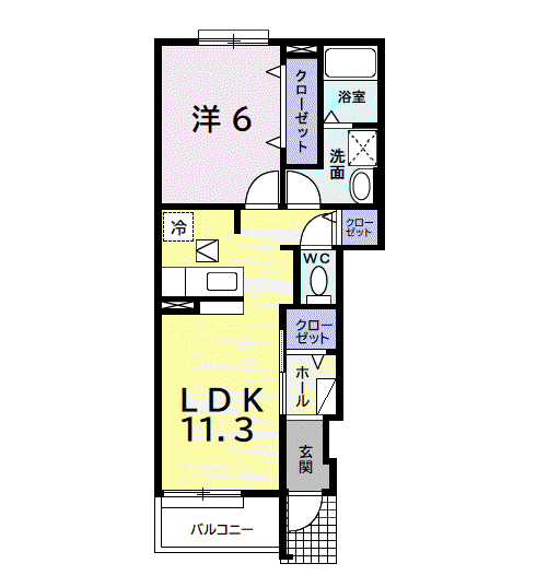 ハーモニーA(1LDK/1階)の間取り写真