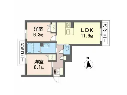 グランドベレオ田宮(2LDK/3階)の間取り写真