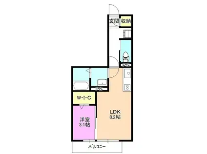 プランタン3(1LDK/2階)の間取り写真