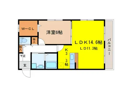 グランドヒルズ荒町(1LDK/1階)の間取り写真