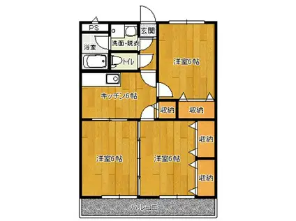 シルクスクエア(3DK/3階)の間取り写真