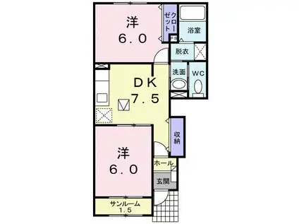 グラン・コリーヌ N(2DK/1階)の間取り写真