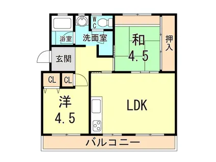 大久保東第一9号棟(2LDK/1階)の間取り写真