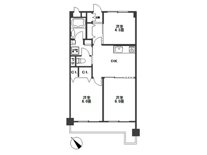 鶴見パークハイツ(3DK/3階)の間取り写真