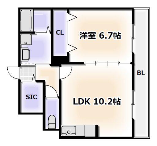 ハーヴェストIII(1LDK/2階)の間取り写真