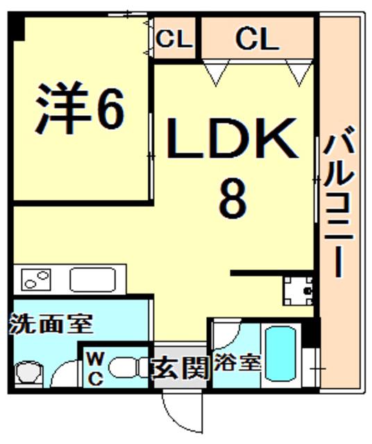 グランドハイツ浜甲子園(1LDK/2階)の間取り写真