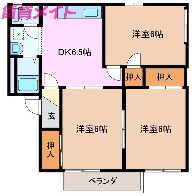 フレグランススターハイツB(3DK/2階)の間取り写真
