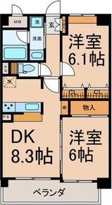 サンシティ名西通(2DK/1階)の間取り写真