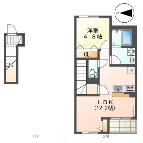 ラ・プレールI(1LDK/2階)の間取り写真