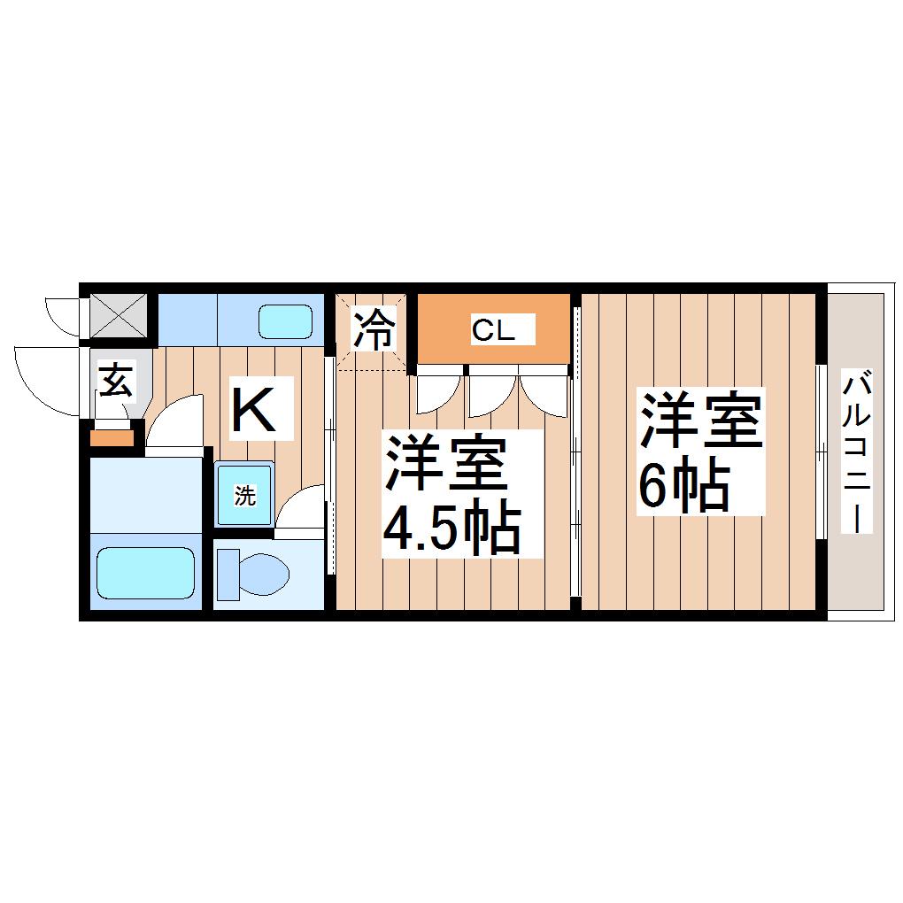 アーバンハイツ向山(2K/3階)の間取り写真