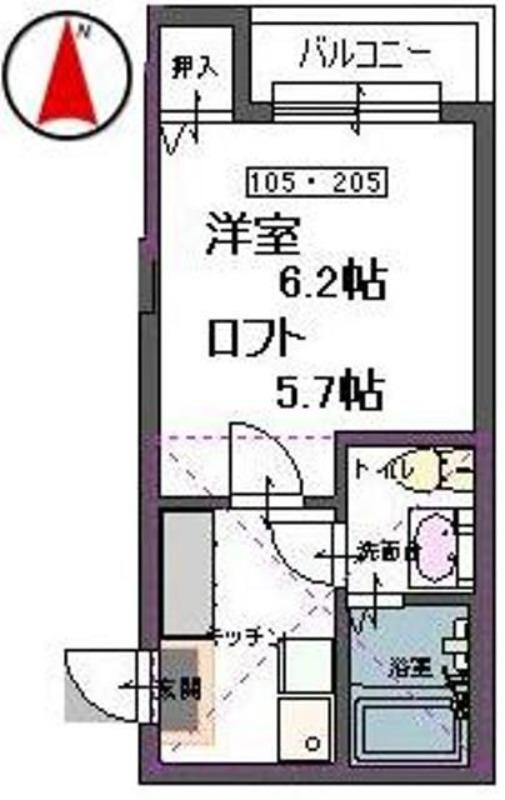 ALETTA宮町(1K/2階)の間取り写真