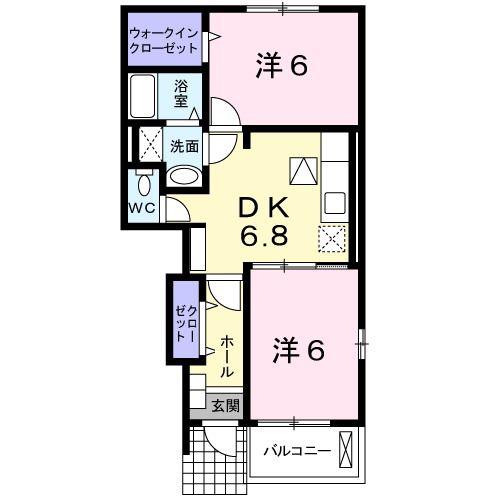 リーブルマロンB(2DK/1階)の間取り写真