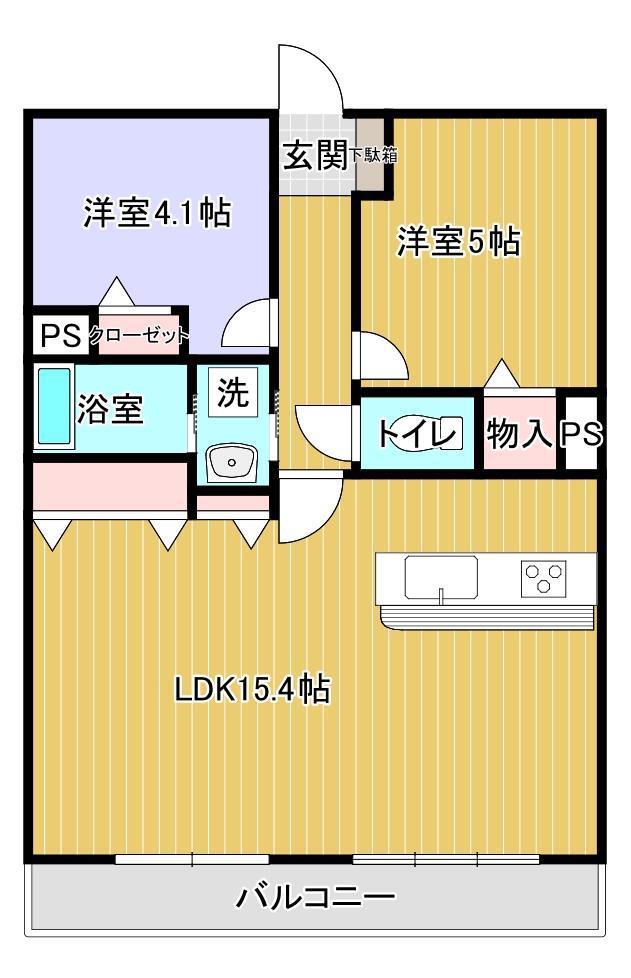 ライオンズマンション吉川駅前(2LDK/4階)の間取り写真